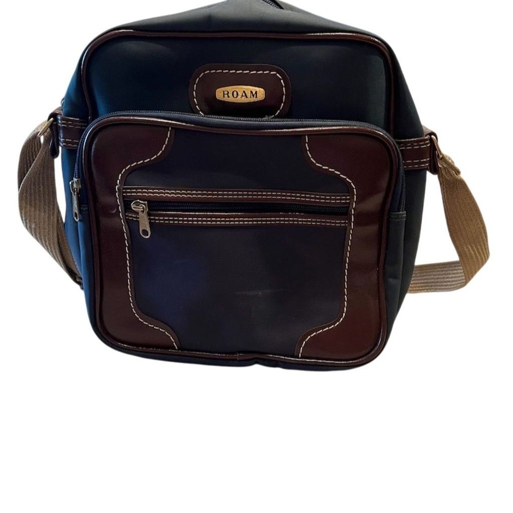 ROAM Vintage Crossbody Travel Bag Blue‎ & Brown Unisex Adjustable Strap carryon